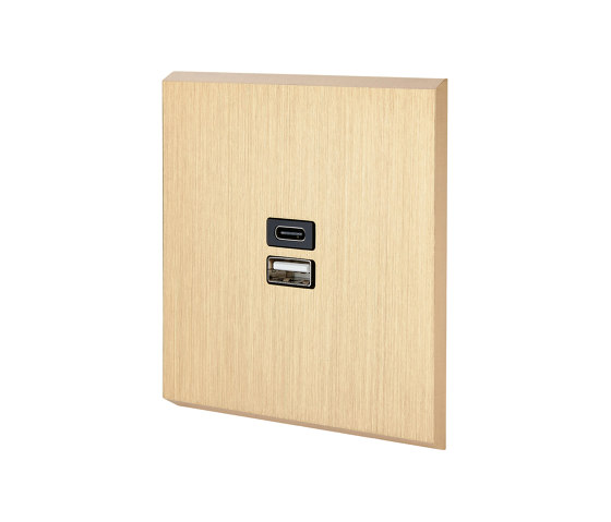 Brushed Brass - Single cover plate - 1 double USB charger slot | USB power sockets | Modelec