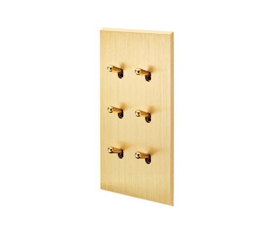 Brushed Brass - Vertical double cover plate - 6 toggles | Toggle switches | Modelec