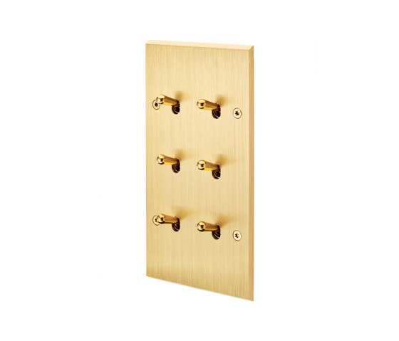 Brushed Brass - Double Vertical Cover Plate - 6 toggles | Toggle switches | Modelec