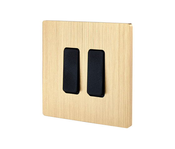 Latón Cepillado - Placa simple - 2 Negro botones | Interruptores basculantes | Modelec