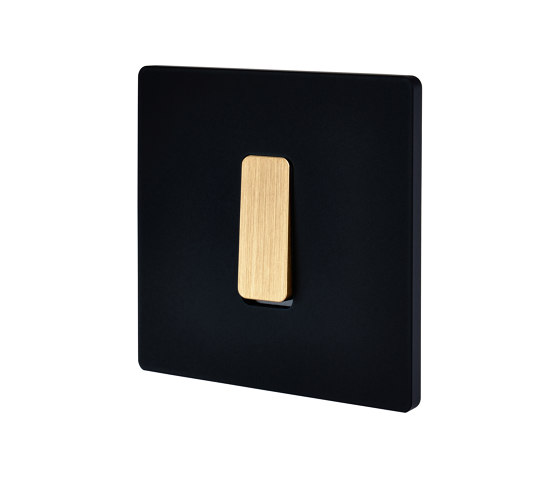 Black Mat - Single cover plate - 1 flat brushed brass button | Interruttore bilanciere | Modelec