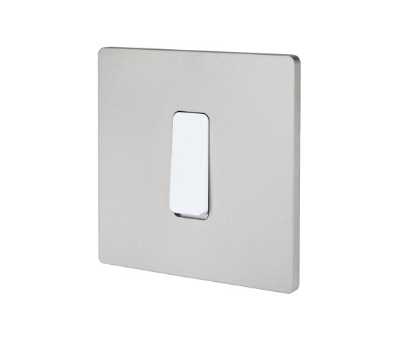 Sanded Nickel - Single cover plate - 1 flat white button | Two-way switches | Modelec