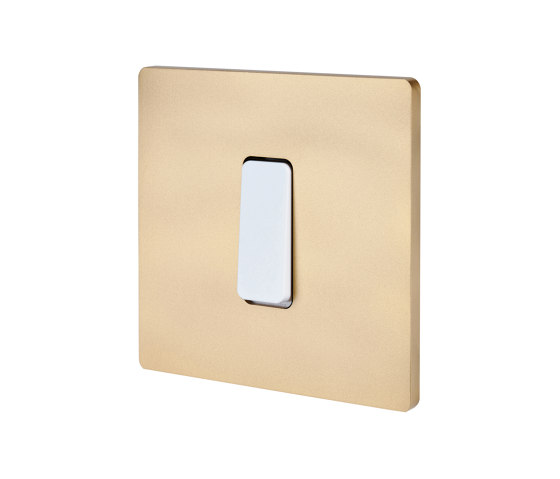 Sanded Brass - Single cover plate - 1 flat white button | Two-way switches | Modelec