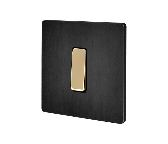 STB Steel - Single cover plate - 1 flat mirror varnished brass button | Two-way switches | Modelec