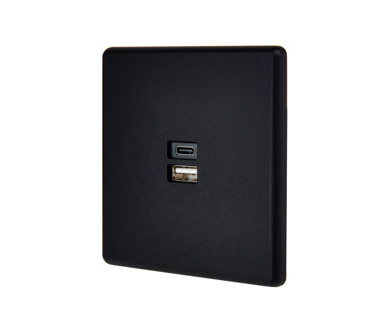 Soft Touch Schwarz - 1fache Frontblende - USB C - USB A | USB-Ladesteckdose | Modelec