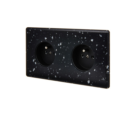 Black Terrazzo - Double Horizontal Cover Plate - 2 Sockets | Schuko sockets | Modelec