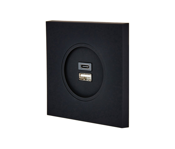 Black Soft Touch - Single Cover Plate - 1 USB C - 1 USB A | USB power sockets | Modelec
