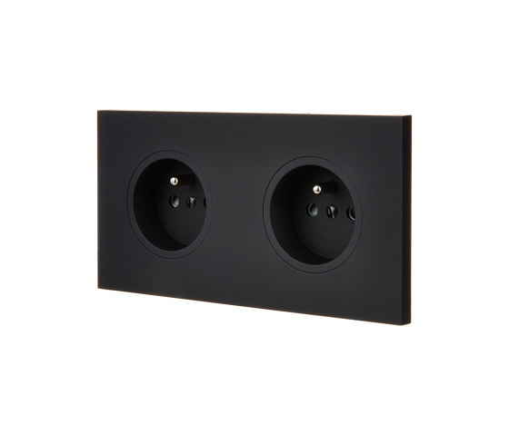 Black Soft Touch - Double Horizontal Cover Plate - 2 Sockets | Schuko sockets | Modelec