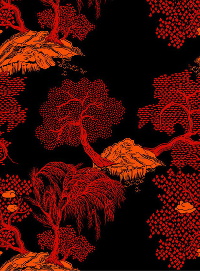 Jardin d'Asie Noir et Rouge | Wandbeläge / Tapeten | ISIDORE LEROY