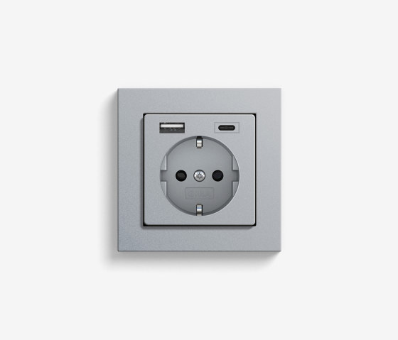 E2 | USB socket outlet Colour aluminium | Schuko sockets | Gira