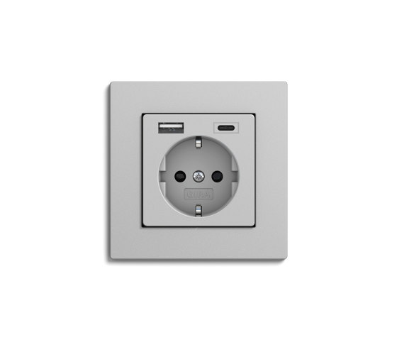 E2 I Flat installation | USB socket outlet Grey matt | Schuko sockets | Gira