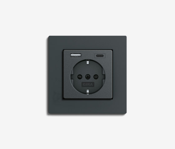 E2 I Flat installation | USB socket outlet Anthracite | Schuko sockets | Gira
