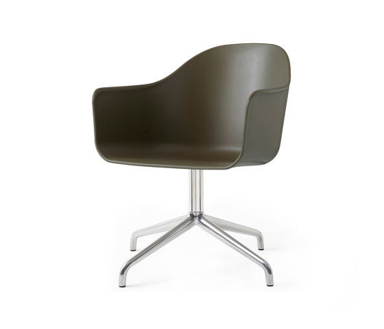 Harbour Dining Chair, Star Base W.Swivel W. Return | Polished Aluminium, Olive Plastic | Chairs | Audo Copenhagen