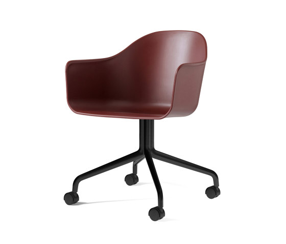 Harbour Dining Chair, Swivel Base W. Casters | Black Aluminium, Burned Red Plastic | Chairs | Audo Copenhagen