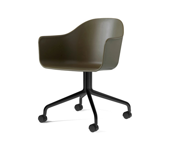 Harbour Dining Chair, Swivel Base W. Casters | Black Aluminium, Olive Plastic | Sedie | Audo Copenhagen