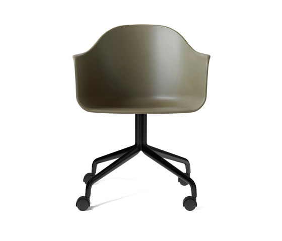 Harbour Dining Chair, Swivel Base W. Casters | Black Aluminium, Olive Plastic | Sillas | Audo Copenhagen