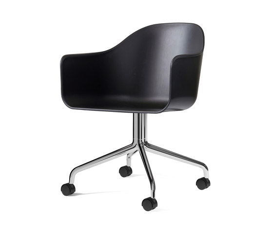 Harbour Dining Chair, Swivel Base W. Casters | Polished Aluminium, Black Plastic | Chairs | Audo Copenhagen