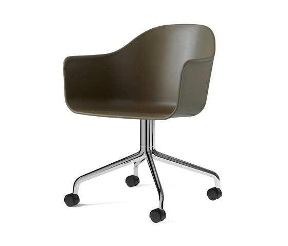 Harbour Dining Chair, Swivel Base W. Casters | Polished Aluminium, Olive Plastic | Chairs | Audo Copenhagen