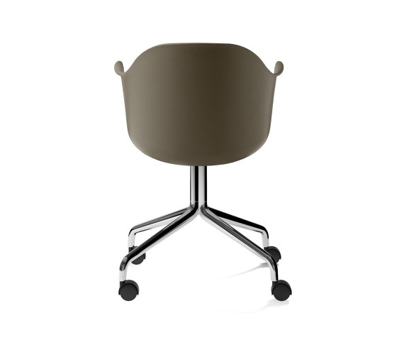Harbour Dining Chair, Swivel Base W. Casters | Polished Aluminium, Olive Plastic | Chairs | Audo Copenhagen