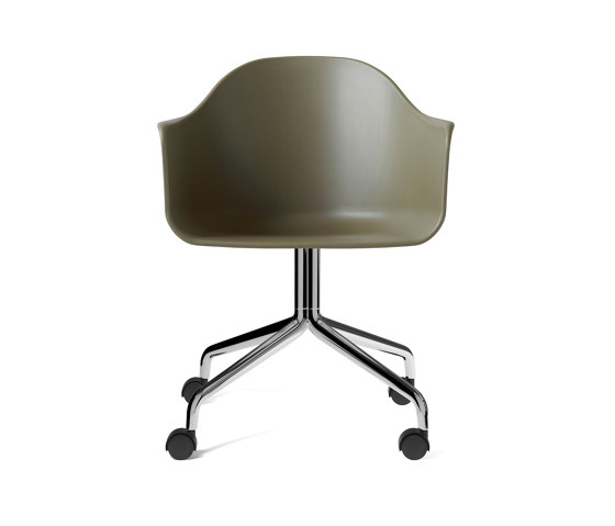 Harbour Dining Chair, Swivel Base W. Casters | Polished Aluminium, Olive Plastic | Sedie | Audo Copenhagen