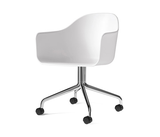 Harbour Dining Chair, Swivel Base W. Casters | Polished Aluminium, White Plastic | Chairs | Audo Copenhagen