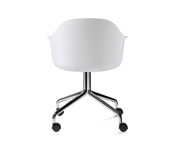 Harbour Dining Chair, Swivel Base W. Casters | Polished Aluminium, White Plastic | Sillas | Audo Copenhagen