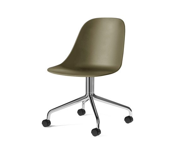 Harbour Side Dining Chair, Star Base W. Casters | Polished Aluminium, Olive Plastic | Stühle | Audo Copenhagen