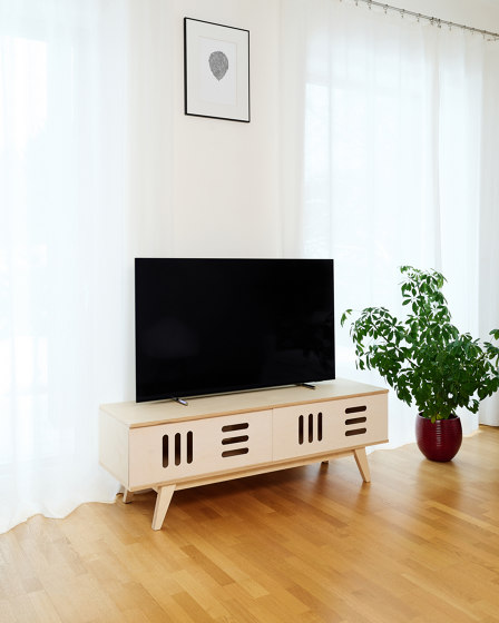 ▷ Mueble para TV con frente ondulado y zona abierta