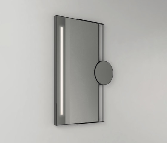 Ray - specchio rettangolare in acciaio con ingranditore e luce LED cm. 69x100x4 | Specchi da bagno | NIC Design