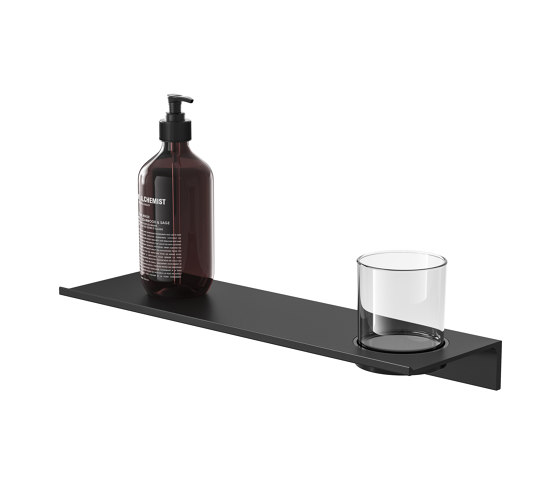 Leev | Ripiano 40 cm Nero con bicchiere | Mensole / supporti mensole | Geesa