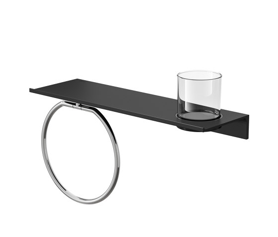 Leev | Étagère de salle de bains 40 cm Noir avec porte-serviette anneau Chrome | Porte-serviettes | Geesa
