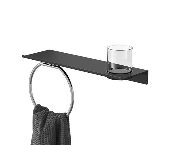 Leev | Bathroom shelf 40 cm Black with towel ring Chrome | Towel rails | Geesa