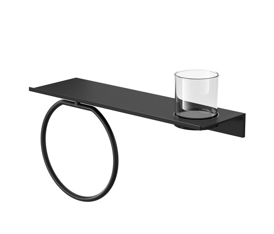 Leev | Repisa 40 cm con anillo de toalla Negro y vidrio | Estanterías toallas | Geesa
