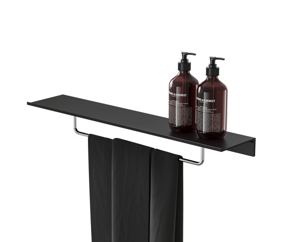Leev | Badezimmerablage 60 cm Schwarz mit Handtuchhalter 40 cm Chrom | Handtuchhalter | Geesa