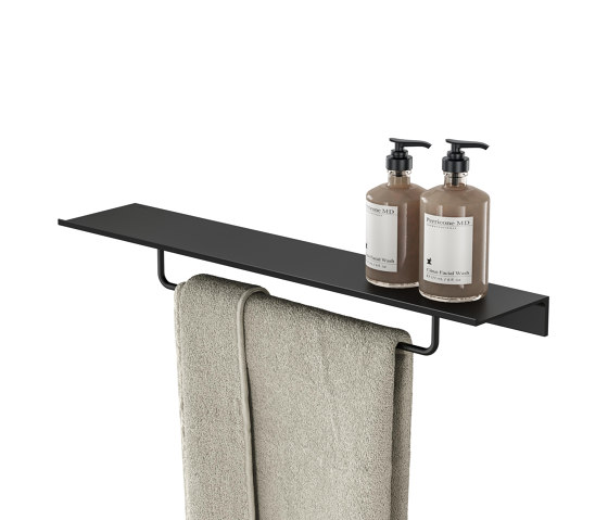 Leev | Badezimmerablage 60 cm mit Handtuchhalter 40 cm Schwarz | Handtuchhalter | Geesa
