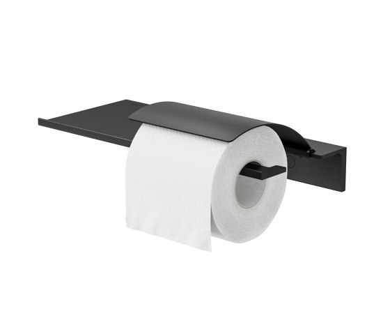Leev | Étagère de salle de bains 28 cm avec porte-rouleau papier toilette avec rabat Noir | Tablettes / Supports tablettes | Geesa