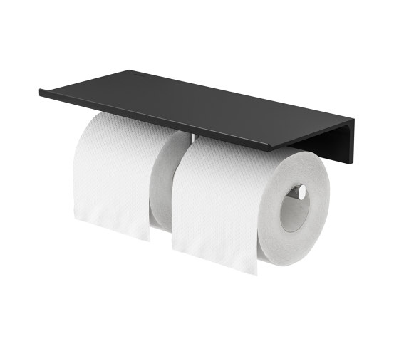 Leev | Étagère de salle de bains 28 cm Noir avec porte-rouleau papier toilette sans rabat double Chrome | Tablettes / Supports tablettes | Geesa