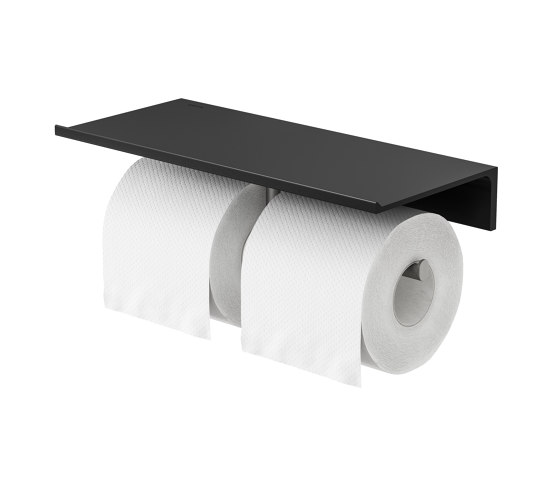 Leev | Étagère de salle de bains 28 cm Noir avec porte-rouleau papier toilette sans rabat double Acier inoxydable brossé | Tablettes / Supports tablettes | Geesa