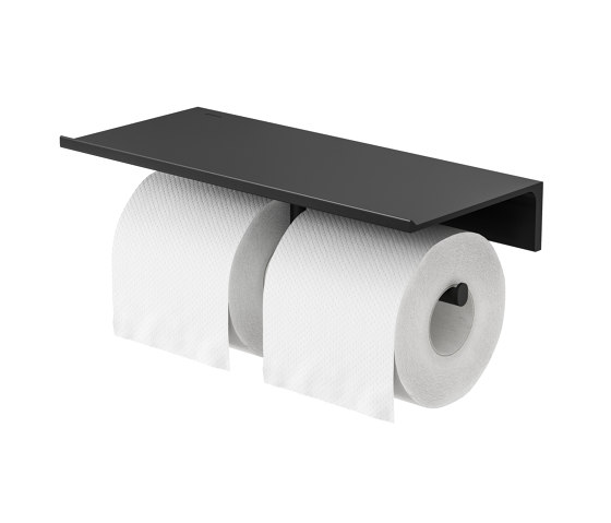 Leev | Bathroom shelf 28 cm with toilet roll holder without cover double Black | Bath shelves | Geesa