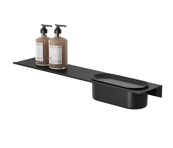 Leev | Bathroom shelf 60 cm with shower basket 23 cm Black | Bath shelves | Geesa