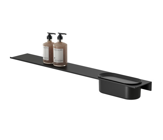 Leev | Étagère de salle de bains 80 cm avec panier de douche 22,5 cm Noir | Tablettes / Supports tablettes | Geesa