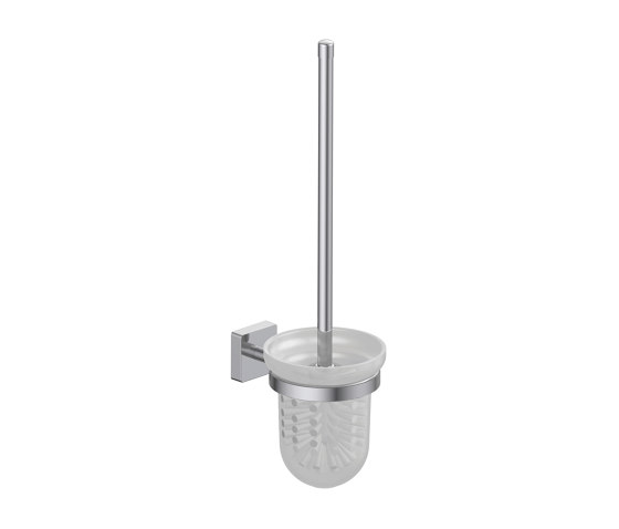 Forum quadra Wall-mounted toilet brush holder, with satined glass dish | Toilet brush holders | Inda