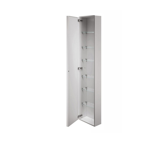 My secret External modul with glass shelves, hairdryer horder, glass shelves, pivot door with internal mirror | Mirror cabinets | Inda