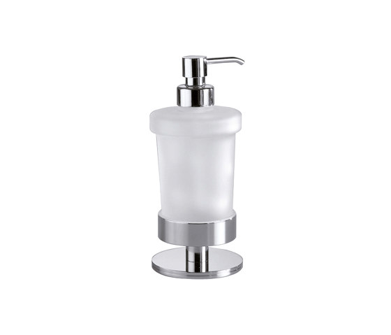 Touch Dosificador de jabón líquido de apoyo con recipiente de vidrio satinado, dispensador de latón cromado | Dosificadores de jabón | Inda