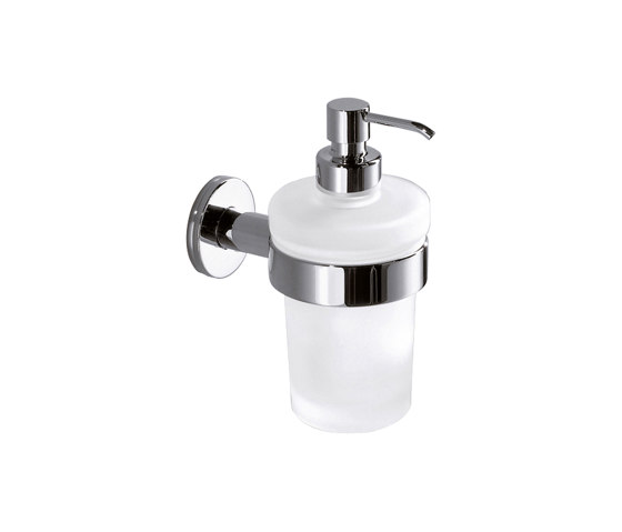 Touch Dosificador de jabón líquido de pared con recipiente de vidrio satinado, dispensador en latón cromado | Dosificadores de jabón | Inda