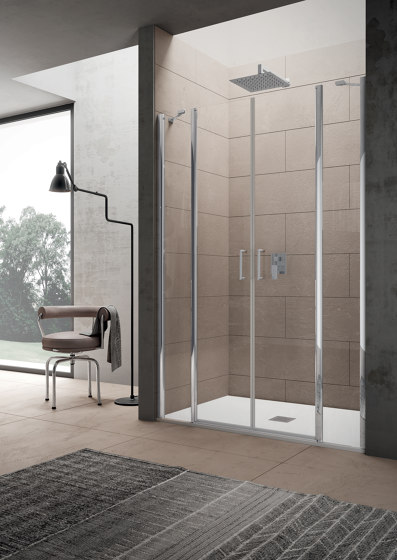 Claire Design Puerta vaivén con dos elementos fijos para nicho | Mamparas para duchas | Inda