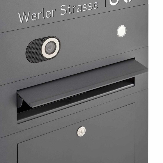 Division | Stainless steel letterbox Division BIG - RAL as desired - Comelit Switch VIDEO complete set Wifi - 2-wire flush-mounted variant 100mm | Mailboxes | Briefkasten Manufaktur