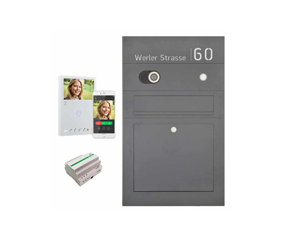 Division | Stainless steel letterbox Division BIG - RAL as desired - Comelit Switch VIDEO complete set Wifi - 2-wire flush-mounted variant 100mm | Mailboxes | Briefkasten Manufaktur
