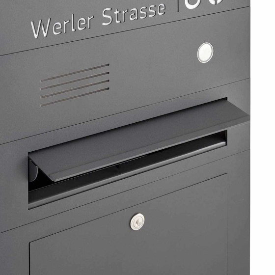 Division | Stainless steel letterbox Division BIG - RAL as desired - Bell intercom - House number flush-mounted or in-wall variant 100mm | Buzones | Briefkasten Manufaktur