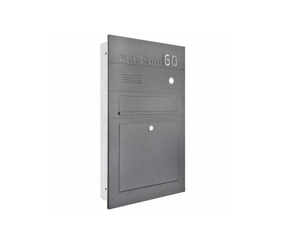 Division | Stainless steel letterbox Division BIG - RAL as desired - Bell intercom - House number flush-mounted or in-wall variant 100mm | Boîtes aux lettres | Briefkasten Manufaktur